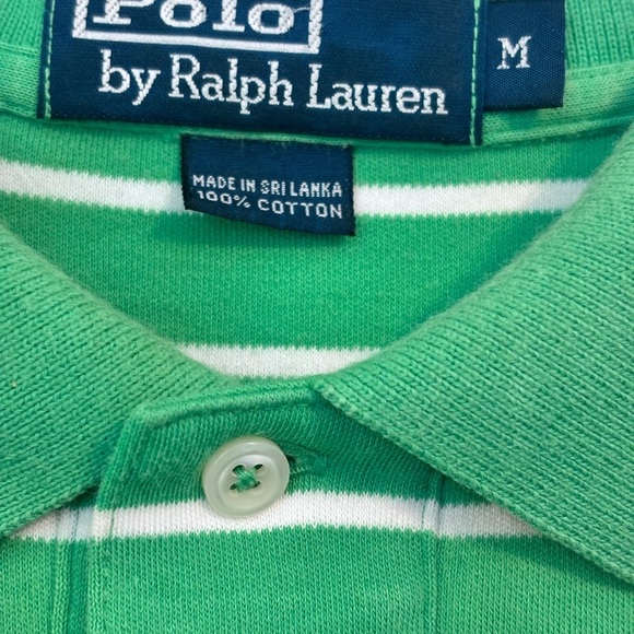 Polo by Ralph Lauren Green and White Striped Polo Shirt Medium 100% cotton - Picture 2 of 9